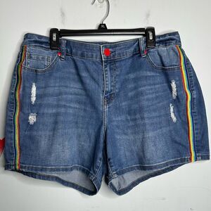 Lane Bryant Mid-Rise Girlfriend Denim Shorts Rainbow Side Stripe Plus Size 14